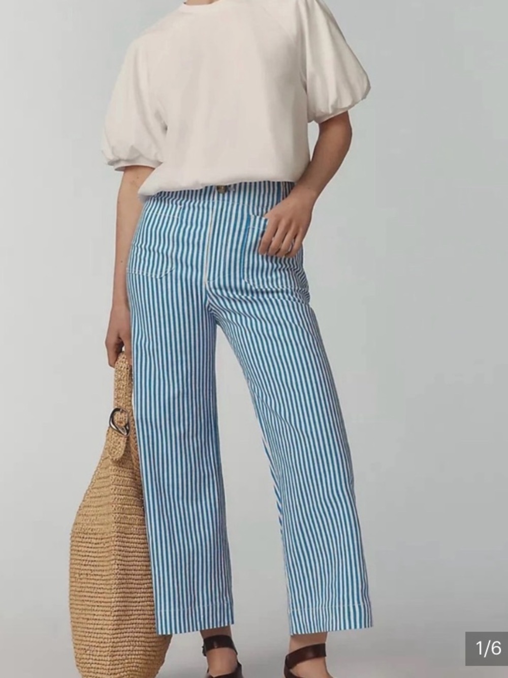 Anthro/Maeve The Colette Linen Blend Wide -Leg Pants - Blue/White Sz 29/30
